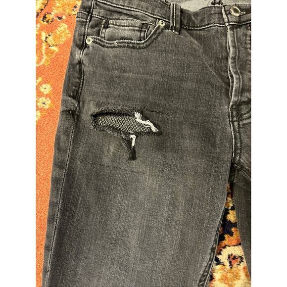 Free People Fishnet Patch Skinny Jean Button Fly Washed Out Black Womens 27 - Picture 4 of 7